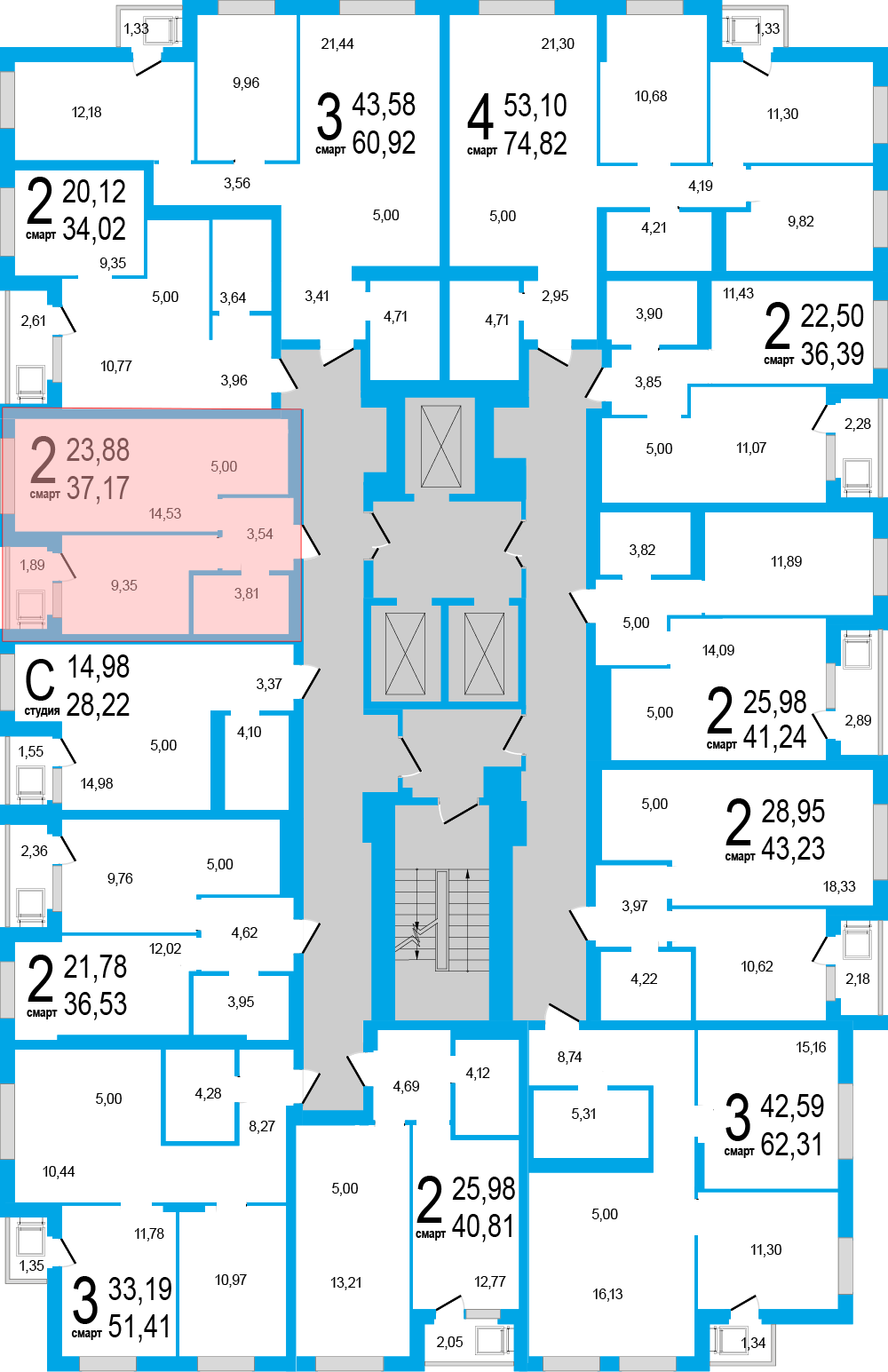 2-комнатная квартира, 37.17 кв.м, Яркий квартал 6 "Париж", изображение-2